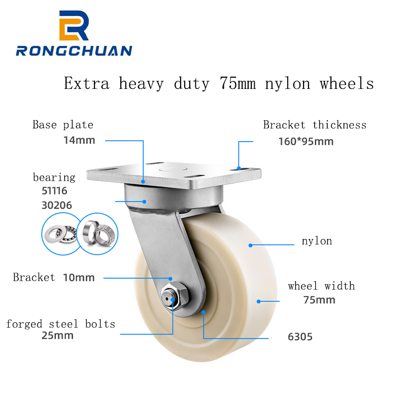 Super heavy duty caster universal wheel single wheel 3 tons super large load mechanical equipment MC nylon steel core PU forged steel wheel