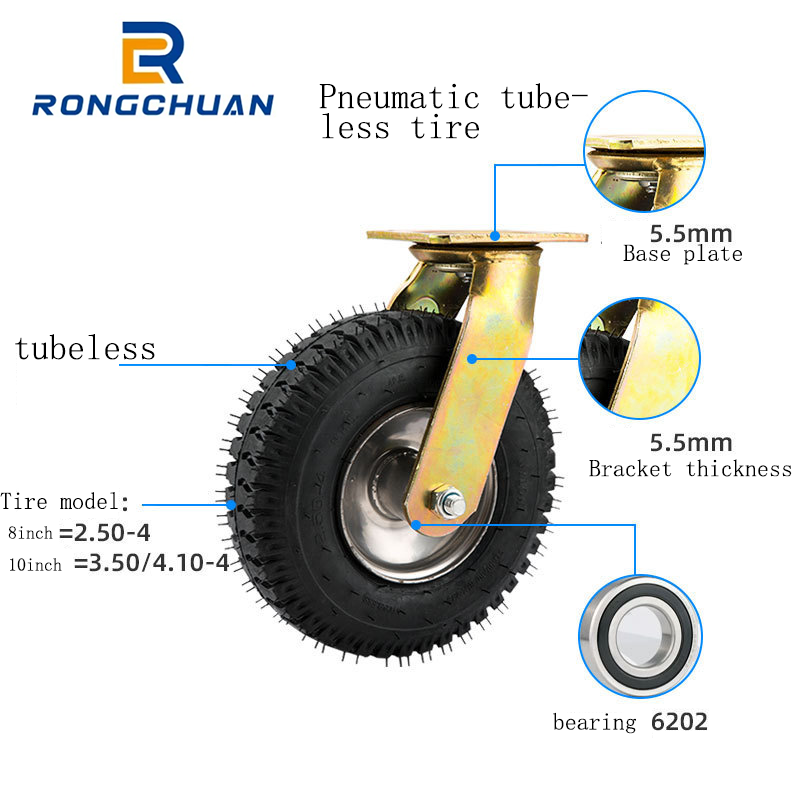 6 inch 8 inch 10 inch pneumatic wheel rubber inflatable tire shock absorbing cart wheel restaurant wheel stall car brake