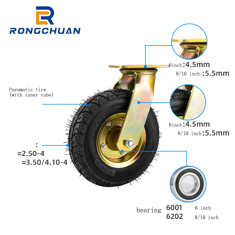6 inch 8 inch 10 inch pneumatic wheel rubber inflatable tire shock absorbing cart wheel restaurant wheel stall car brake
