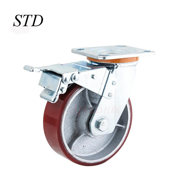 4/5/6/8 inch Heavy Duty PU On Cast Iron Caster Wheels with factory price Fixed/ Swivel/ Brake