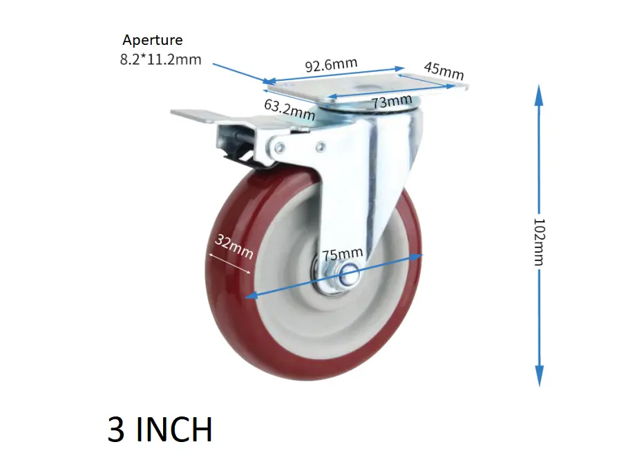 3 4 5Inch  Industrial Double Ball Bearing Swivel Medium Duty Caster  IRON Core PU Wheels