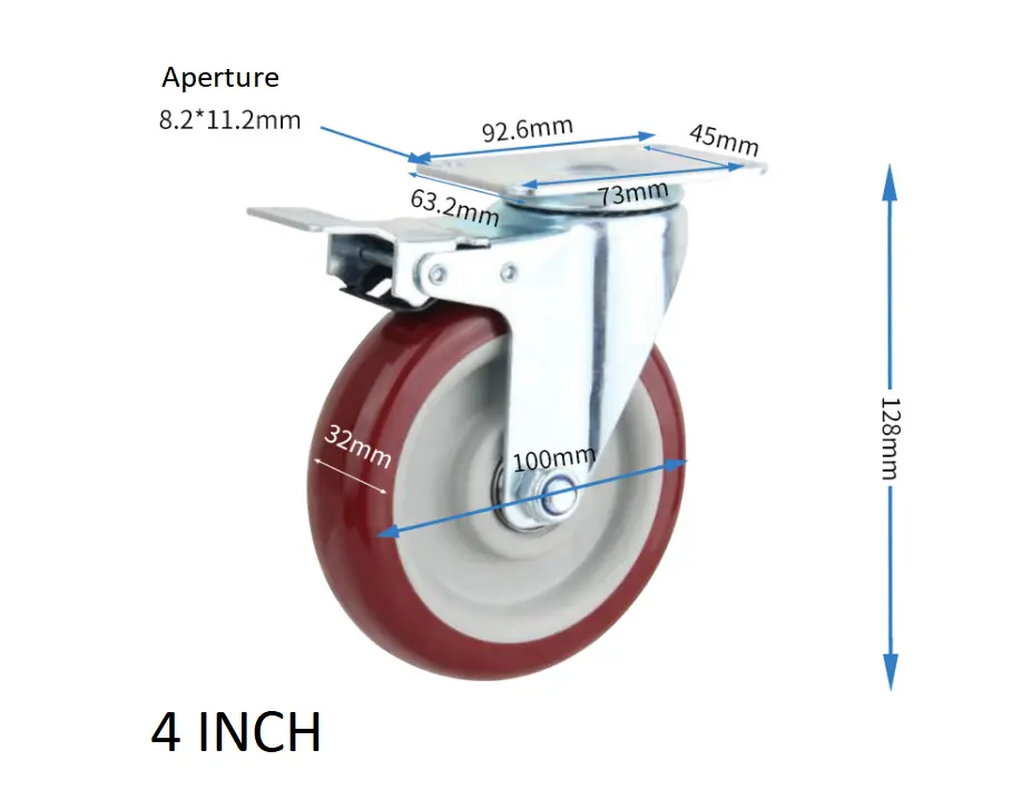 3 4 5Inch  Industrial Double Ball Bearing Swivel Medium Duty Caster  IRON Core PU Wheels