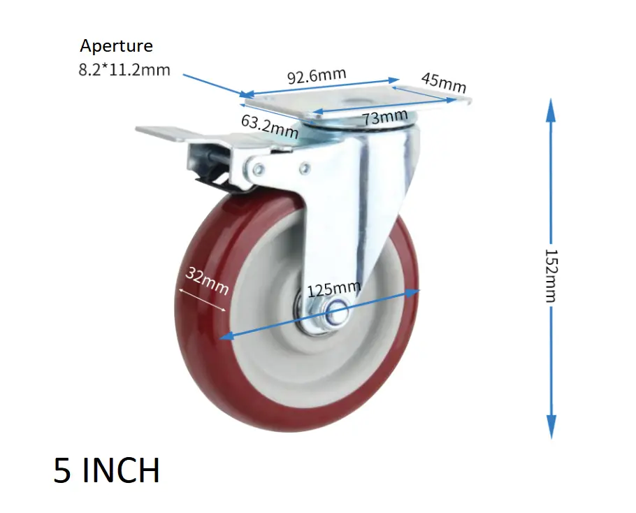 3 4 5Inch  Industrial Double Ball Bearing Swivel Medium Duty Caster  IRON Core PU Wheels