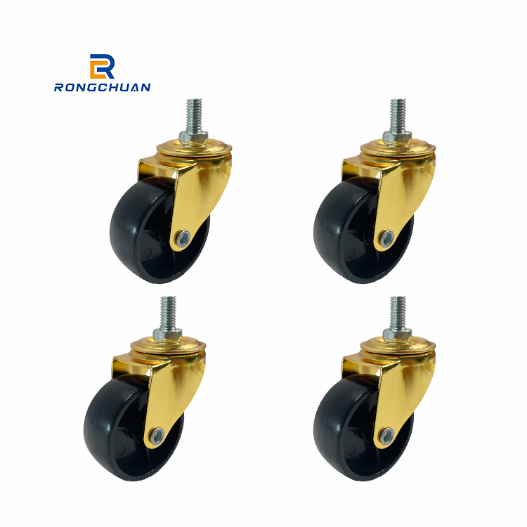 High Quality Black PP Caster Wheel For Furniture Luxury Style Swivel Golden Bracket Load 10 to 45 KG