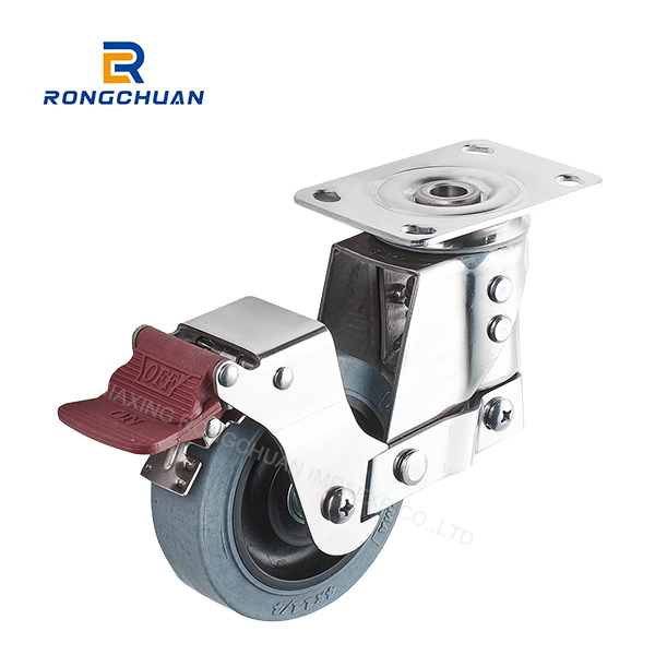 Double Spring Shock Absorber Caster Wheels 3/4/5 Inch Conductive Wheel With Brake Plate TPR industrial Caster Wheels