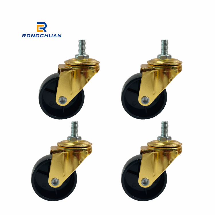 High Quality Black PP Caster Wheel For Furniture Luxury Style Swivel Golden Bracket Load 10 to 45 KG