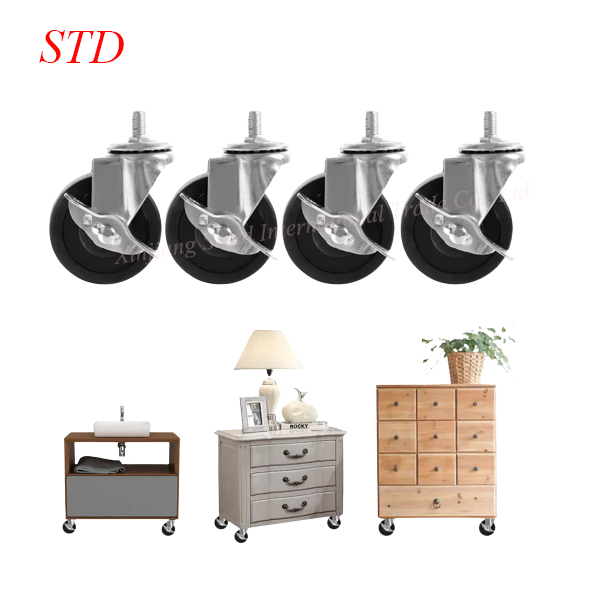 Threaded Stem Furniture Caster Wheel Swivel Rubber Heavy Duty wheels 1.5/2/2.5/3 inch Caster Wheel with Brake for shelves
