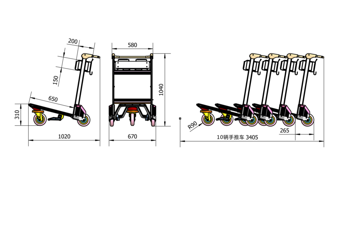 High Load Capacity Airport Luggage Trolley Cart With Brake Nature Rubber Wheel Foldable Mesh Aluminium Color
