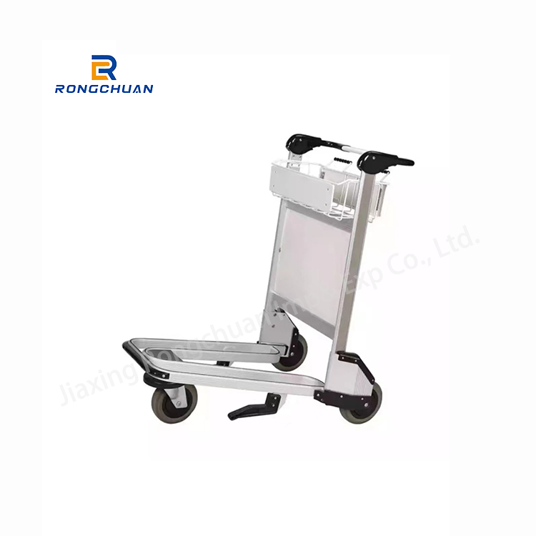 High Load Capacity Airport Luggage Trolley Cart With Brake Nature Rubber Wheel Foldable Mesh Aluminium Color