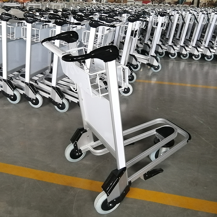 High Load Capacity Airport Luggage Trolley Cart With Brake Nature Rubber Wheel Foldable Mesh Aluminium Color