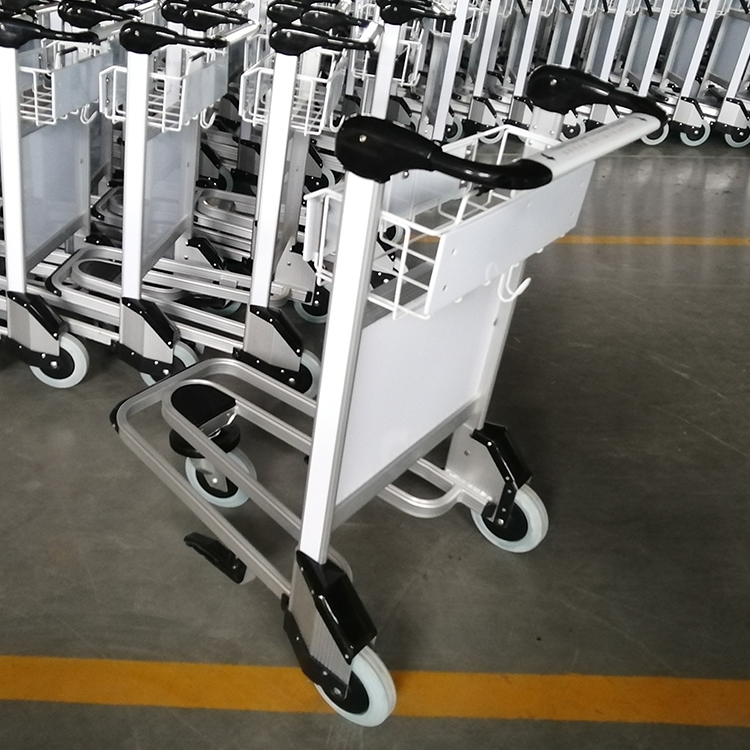 High Load Capacity Airport Luggage Trolley Cart With Brake Nature Rubber Wheel Foldable Mesh Aluminium Color