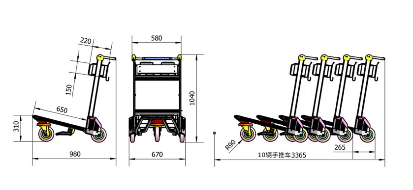 Airport Travel 3 Wheels Trolley Luggage Aluminium luggage Trolley Airport With Brake