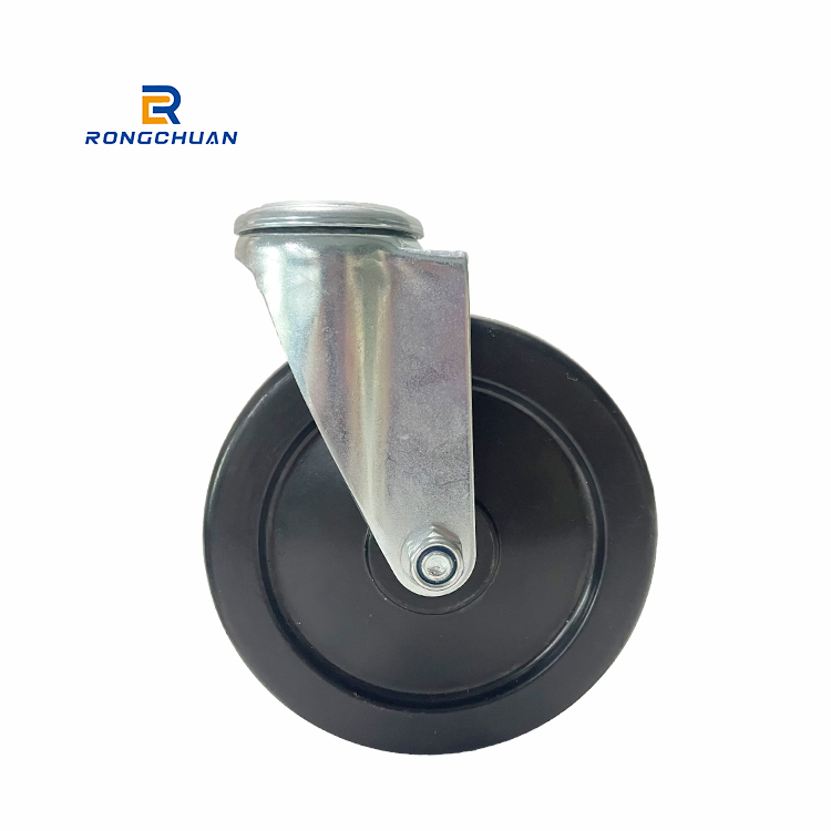 Heavy Duty Black Hard Rubber Caster Wheel With Side Brake M12 Thread Stem 6 Inch Wheel