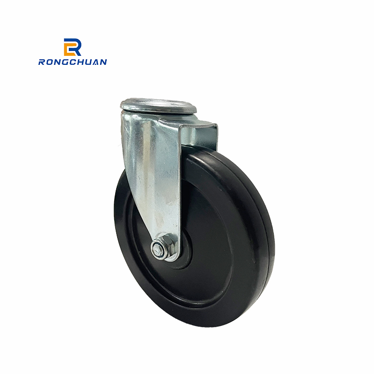 Heavy Duty Black Hard Rubber Caster Wheel With Side Brake M12 Thread Stem 6 Inch Wheel