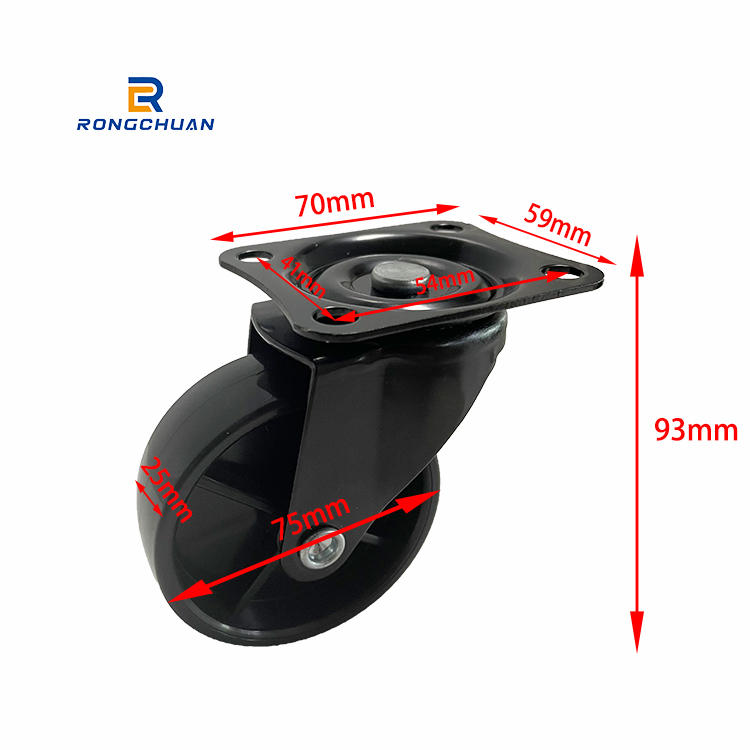 3 Inch Black PP Wheel Caster Swivel With Side Brake Applicable To Industry