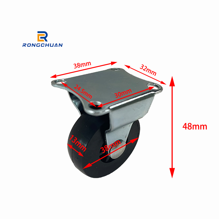Light Duty Small Black Industrial Swivel Type Pu 1/1.5 Inch Castor Wheels For Furniture