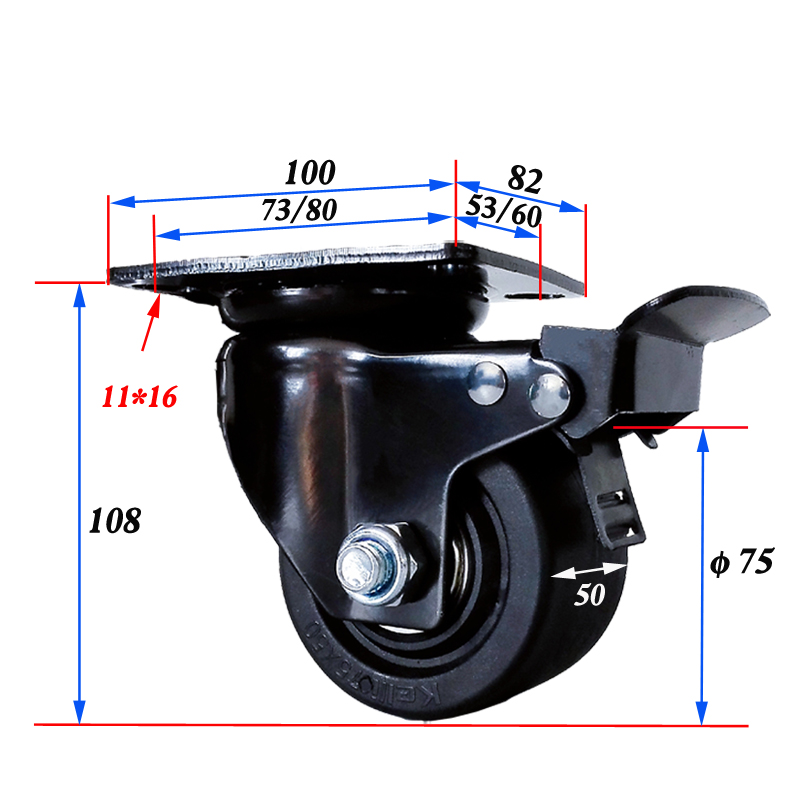 Adjustable Low Gravity Nylon Caster Wheel USA Style High Quality 3 Inch for Large Machinery