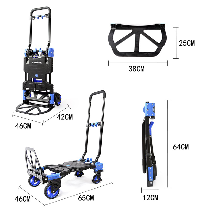 Convertible Trolley Four Wheels 150kg Platform Storage Dual-use Design Hand Cart