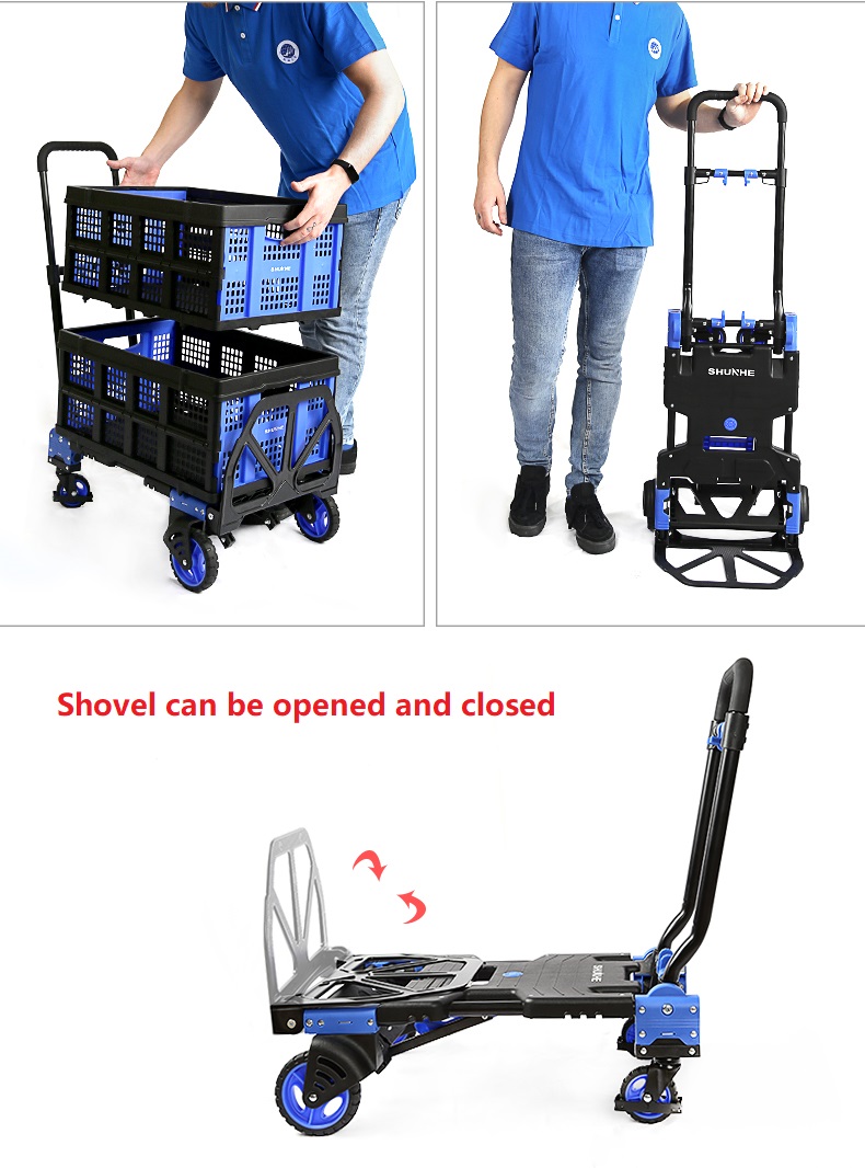 Convertible Trolley Four Wheels 150kg Platform Storage Dual-use Design Hand Cart