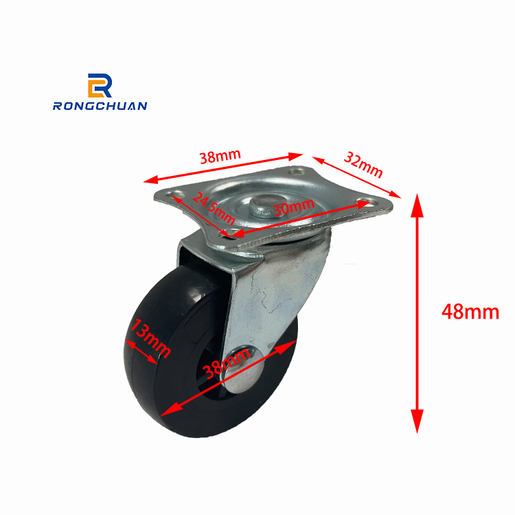 Light Duty Small Black Industrial Swivel Type Pu 1/1.5 Inch Castor Wheels For Furniture