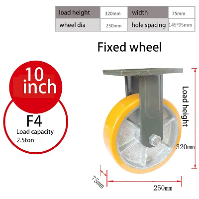 2.5 ton PU Heavy duty 10 inch caster wheels with brake industrial caster wheel