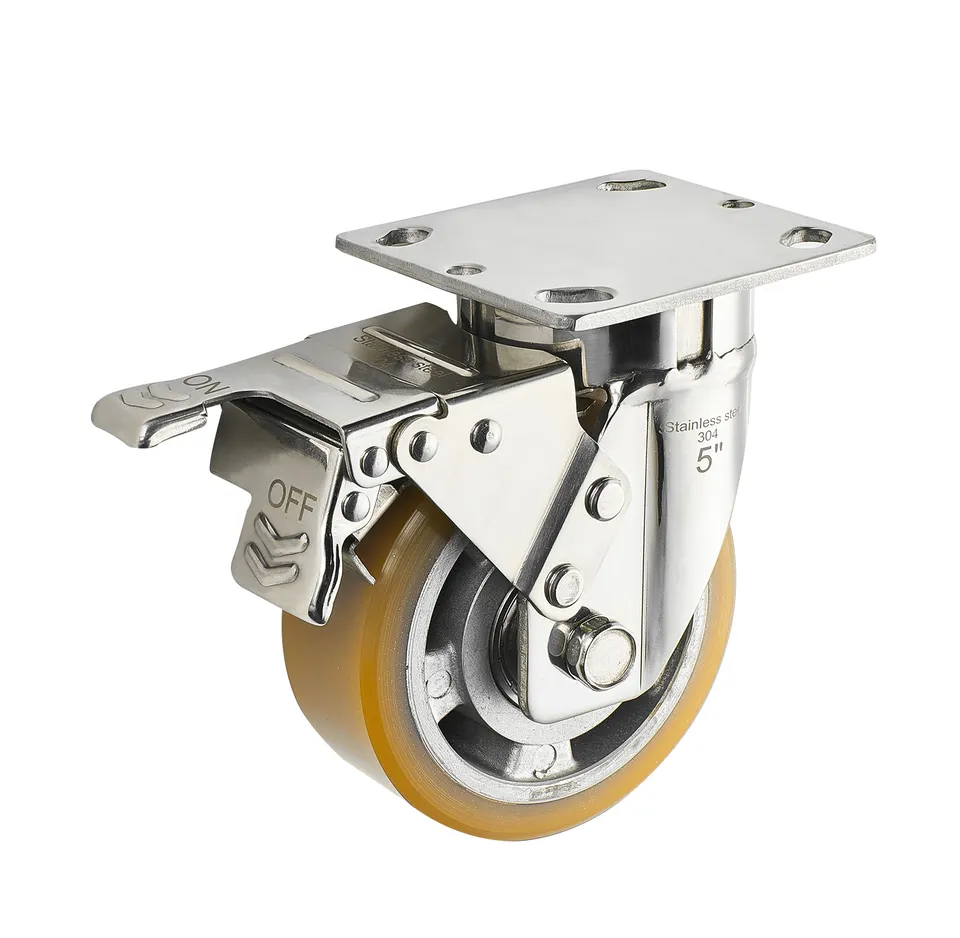 Impact Resistance Stainless Steel Casters Wheels Wholesale 4/5/6/8 Inch PU Industrial Trolly caster wheels