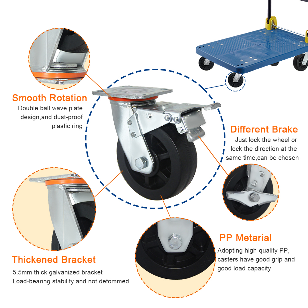 4/5/6/8inch Heavy duty black PP casters OEM custom style factory direct sales